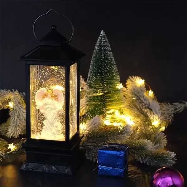 Eldnacele Battery Operated Plugin Musical Lighted Christmas Water Snowing Glittering Snow Globe Lantern with Timer Christians Nativity Lantern Decor Holy FamilyAngel