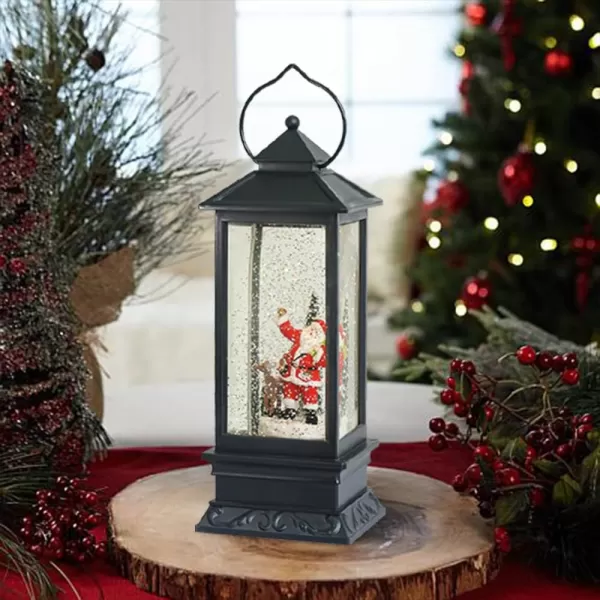 Eldnacele Battery Operated Plugin Musical Lighted Christmas Water Snowing Glittering Snow Globe Lantern with Timer Christians Nativity Lantern Decor Holy FamilySanta