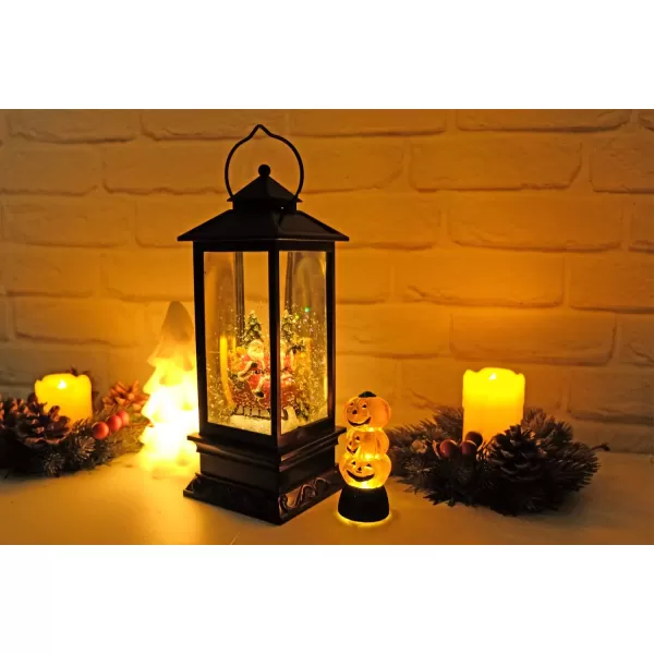 Eldnacele Battery Operated Plugin Musical Lighted Christmas Water Snowing Glittering Snow Globe Lantern with Timer Christians Nativity Lantern Decor Holy FamilySanta Claus