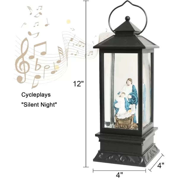 Eldnacele Battery Operated Plugin Musical Lighted Christmas Water Snowing Glittering Snow Globe Lantern with Timer Christians Nativity Lantern Decor Holy FamilyHoly Family