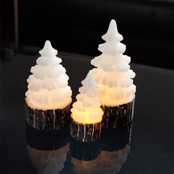 Eldnacele Christmas Flameless Flickering Candles with Timer Battery Operated Tree Shaped White Candles LED Electric Wax Candles Warm White Set of 3 Seasonal Decoration Presents