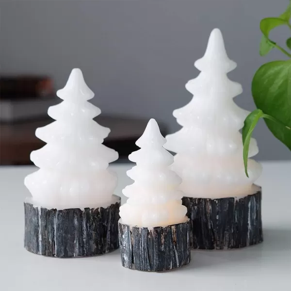 Eldnacele Christmas Flameless Flickering Candles with Timer Battery Operated Tree Shaped White Candles LED Electric Wax Candles Warm White Set of 3 Seasonal Decoration Presents