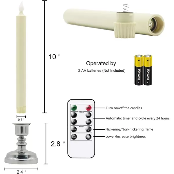 Eldnacele Flameless Battery Operated Flickering Taper Candles with Remote Timer LED Window Candles with Suction Cups Set of 6 Silver Holders for Party Home Christmas DecorationSilver Holders