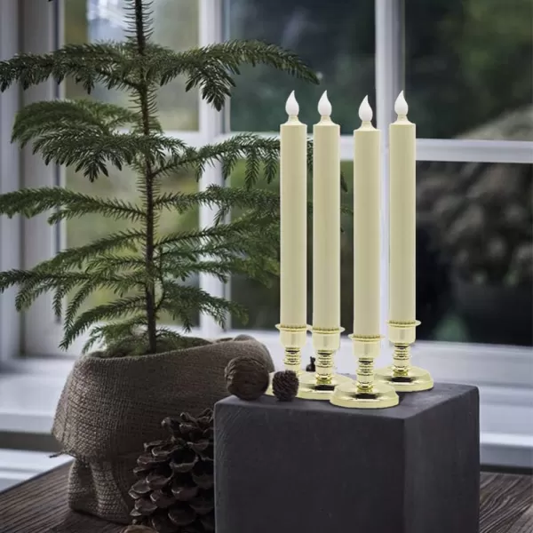 Eldnacele Flameless Battery Operated Flickering Taper Candles with Remote Timer LED Window Candles with Suction Cups Set of 6 Silver Holders for Party Home Christmas DecorationGold Holders