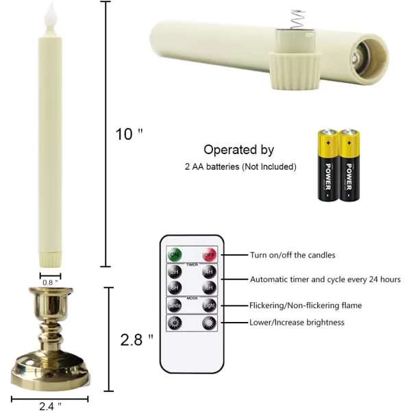 Eldnacele Flameless Battery Operated Flickering Taper Candles with Remote Timer LED Window Candles with Suction Cups Set of 6 Silver Holders for Party Home Christmas DecorationGold Holders