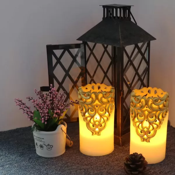Eldnacele Flameless Christmas Silver Candles with 5H Timer Flickering Real Wax Battery Operated Pillar Candles for Christmas Party Decoration Silver D3 x H6Gold