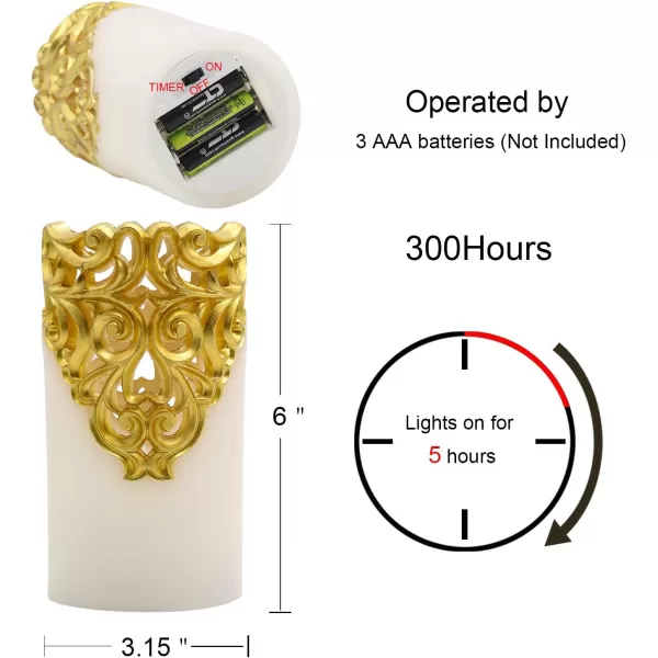 Eldnacele Flameless Christmas Silver Candles with 5H Timer Flickering Real Wax Battery Operated Pillar Candles for Christmas Party Decoration Silver D3 x H6Gold