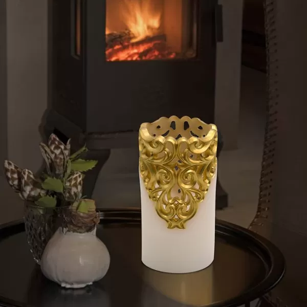 Eldnacele Flameless Christmas Silver Candles with 5H Timer Flickering Real Wax Battery Operated Pillar Candles for Christmas Party Decoration Silver D3 x H6Gold