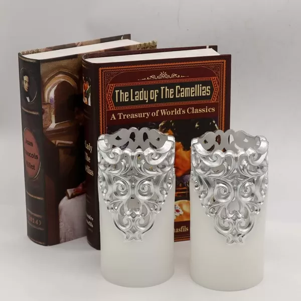 Eldnacele Flameless Christmas Silver Candles with 5H Timer Flickering Real Wax Battery Operated Pillar Candles for Christmas Party Decoration Silver D3 x H6Silver