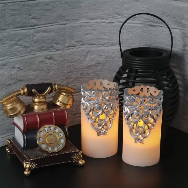 Eldnacele Flameless Christmas Silver Candles with 5H Timer Flickering Real Wax Battery Operated Pillar Candles for Christmas Party Decoration Silver D3 x H6Silver
