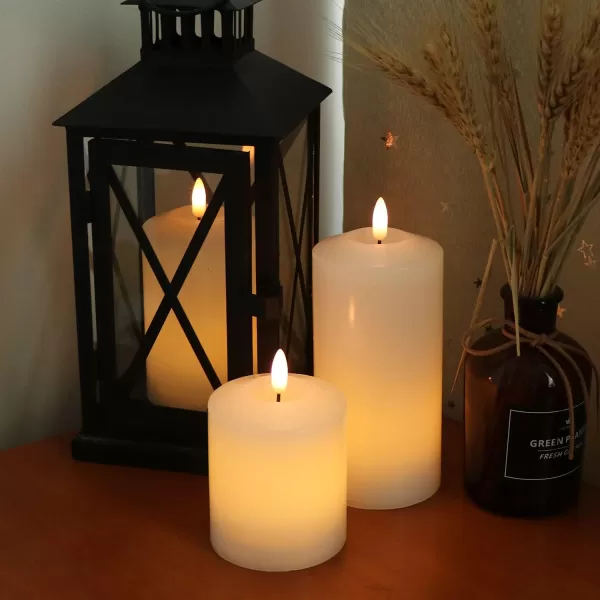 Eldnacele Flameless Flickering Candles with Embedded String Light 3D Wick Battery Candles with Remote and Timer Ivory Real Wax Pillar LED Candles Set of 3 D3x H4 5 6 for Decorationremote control