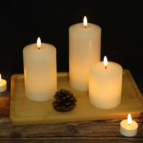 Eldnacele Flameless Flickering Candles with Embedded String Light 3D Wick Battery Candles with Remote and Timer Ivory Real Wax Pillar LED Candles Set of 3 D3x H4 5 6 for Decorationremote control
