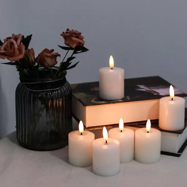 Eldnacele Flameless Flickering Candles with Embedded String Light 3D Wick Battery Candles with Remote and Timer Ivory Real Wax Pillar LED Candles Set of 3 D3x H4 5 6 for Decoration6PCS