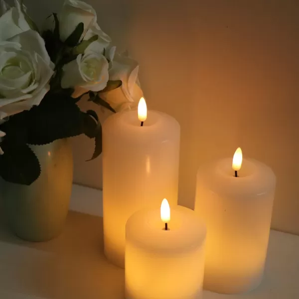Eldnacele Flameless Flickering Candles with Embedded String Light 3D Wick Battery Candles with Remote and Timer Ivory Real Wax Pillar LED Candles Set of 3 D3x H4 5 6 for Decorationremote control