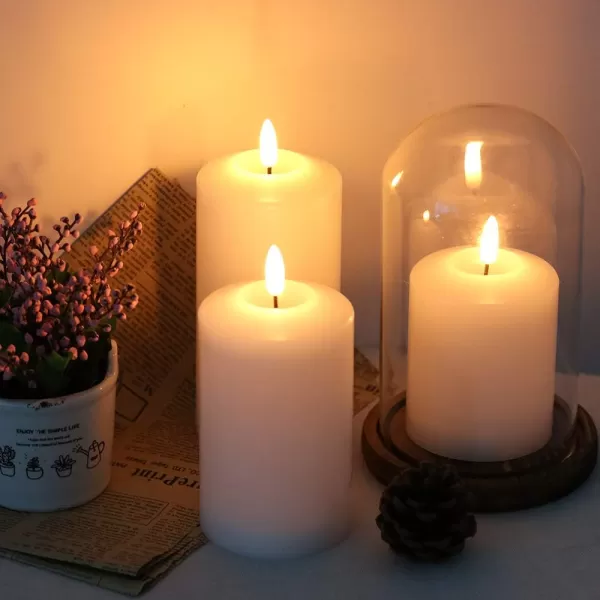 Eldnacele Flameless Flickering Candles with Embedded String Light 3D Wick Battery Candles with Remote and Timer Ivory Real Wax Pillar LED Candles Set of 3 D3x H4 5 6 for Decorationremote control