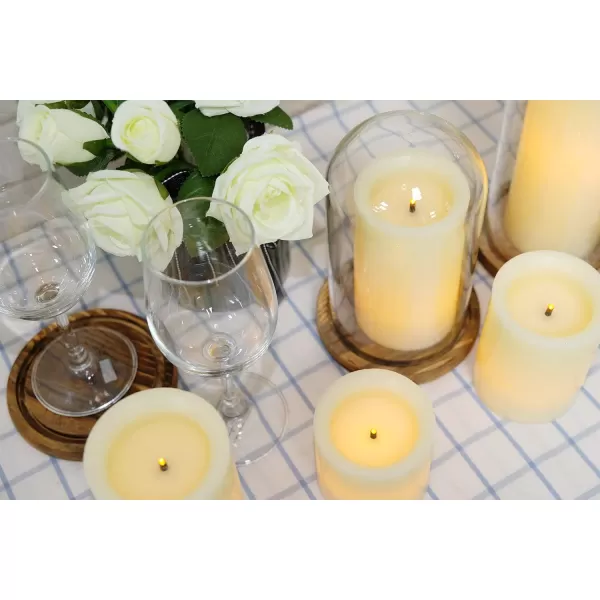 Eldnacele Flameless Flickering Candles with Embedded String Light 3D Wick Battery Candles with Remote and Timer Ivory Real Wax Pillar LED Candles Set of 3 D3x H4 5 6 for DecorationOptical Fiber Wick