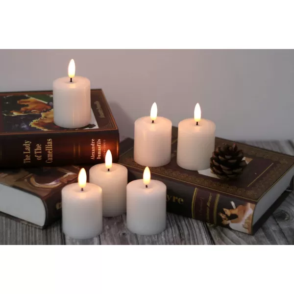 Eldnacele Flameless Flickering Candles with Embedded String Light 3D Wick Battery Candles with Remote and Timer Ivory Real Wax Pillar LED Candles Set of 3 D3x H4 5 6 for Decoration6PCS