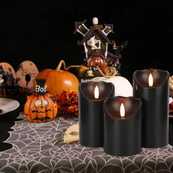 Eldnacele Flameless Flickering Candles with Remote Timer 3D Wick Real Wax Battery Operated White Pillar Candles with Remote Set of 3 for Home Wedding Party Christmas Decoration D3 x H456Black with Timer