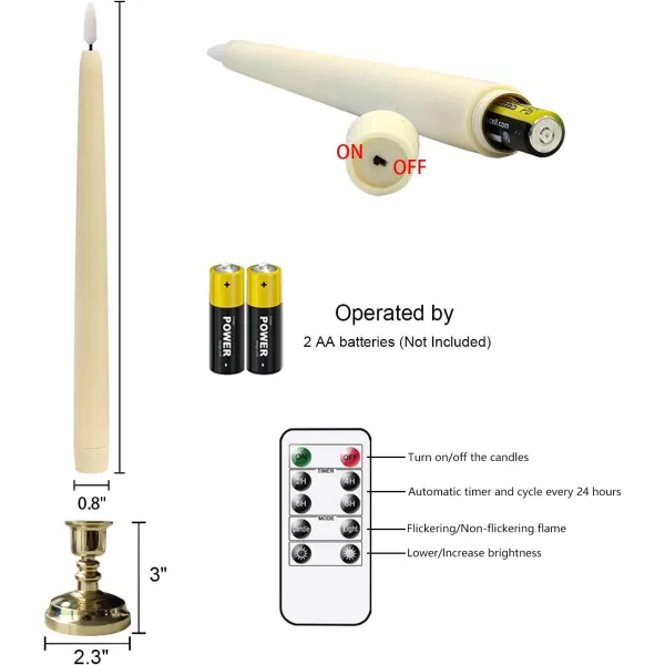 Eldnacele Flameless Taper Candles Flickering with Remote Control Realistic 3D Wick Battery Operated Window Taper Candlestick Pack of 4 Ivory for Christmas Festival Wedding Home Decoration  Cream6 Pack with Holders