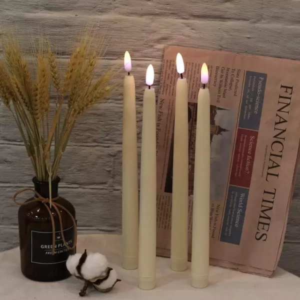 Eldnacele Flameless Taper Candles Flickering with Remote Control Realistic 3D Wick Battery Operated Window Taper Candlestick Pack of 4 Ivory for Christmas Festival Wedding Home Decoration  Cream4 Pack
