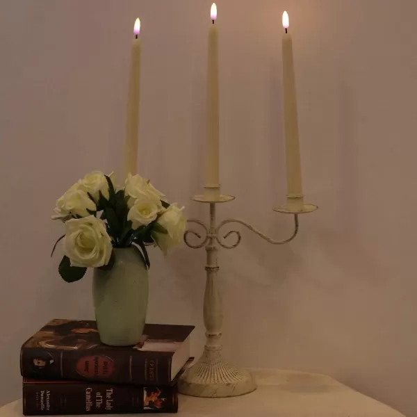 Eldnacele Flameless Taper Candles Flickering with Remote Control Realistic 3D Wick Battery Operated Window Taper Candlestick Pack of 4 Ivory for Christmas Festival Wedding Home Decoration  Cream4 Pack
