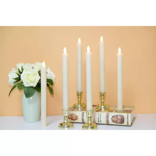 Eldnacele Flameless Window Candles with Remote Timer Flickering Battery Operated Ivory LED Taper Candles Pack of 6 Real Wax with Gold Holders for Church Dinning Wedding Party Decoration IvoryIvory