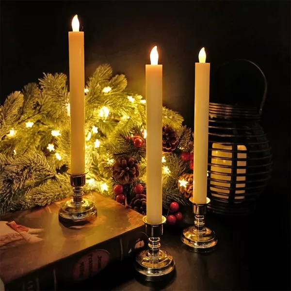 Eldnacele Flameless Window Candles with Remote Timer Flickering Battery Operated Ivory LED Taper Candles Pack of 6 Real Wax with Gold Holders for Church Dinning Wedding Party Decoration IvoryIvory
