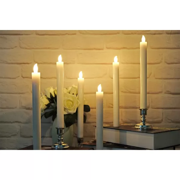 Eldnacele Flameless Window Candles with Remote Timer Flickering Battery Operated Ivory LED Taper Candles Pack of 6 Real Wax with Gold Holders for Church Dinning Wedding Party Decoration IvoryWhite