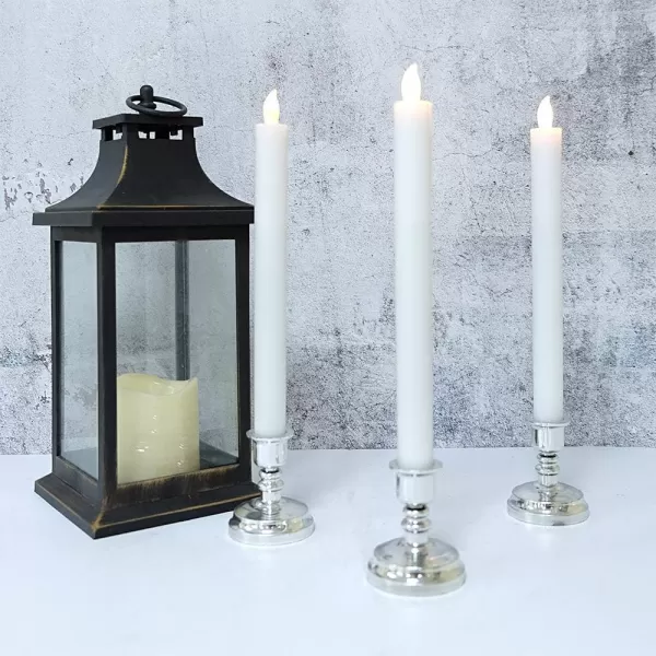 Eldnacele Flameless Window Candles with Remote Timer Flickering Battery Operated Ivory LED Taper Candles Pack of 6 Real Wax with Gold Holders for Church Dinning Wedding Party Decoration IvoryWhite
