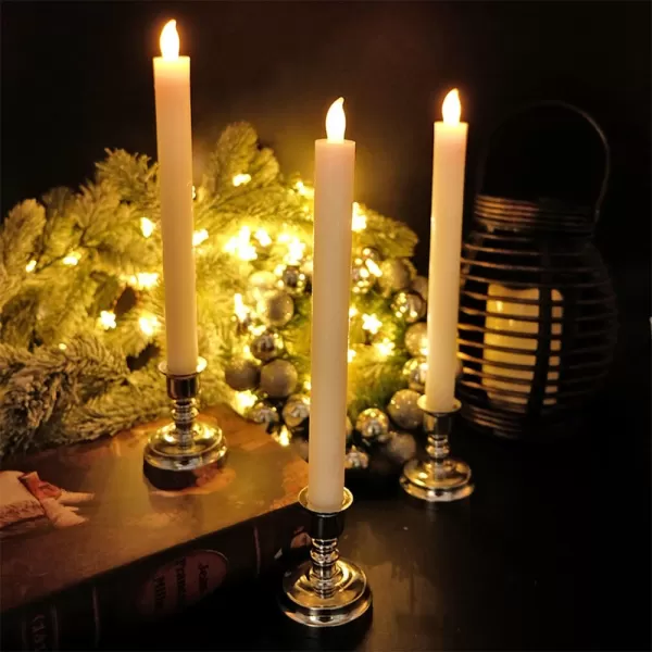 Eldnacele Flameless Window Candles with Remote Timer Flickering Battery Operated Ivory LED Taper Candles Pack of 6 Real Wax with Gold Holders for Church Dinning Wedding Party Decoration IvoryWhite
