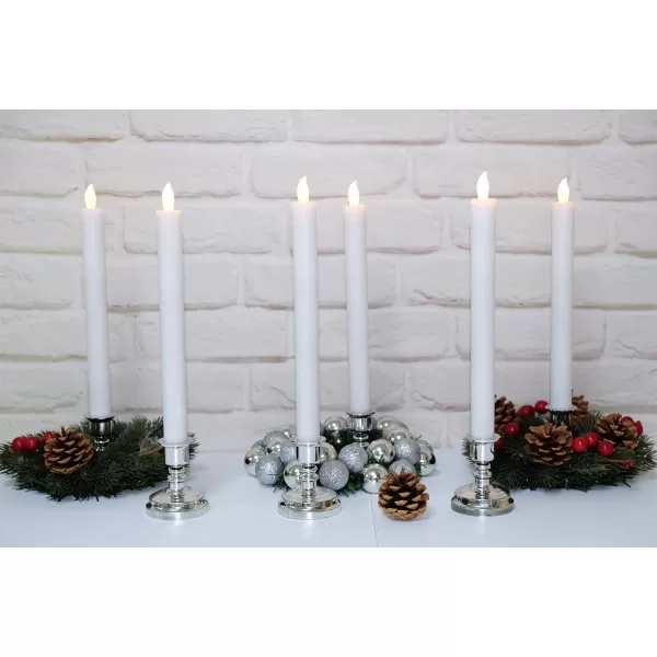 Eldnacele Flameless Window Candles with Remote Timer Flickering Battery Operated Ivory LED Taper Candles Pack of 6 Real Wax with Gold Holders for Church Dinning Wedding Party Decoration IvoryWhite