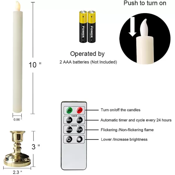 Eldnacele Flameless Window Candles with Remote Timer Flickering Battery Operated Ivory LED Taper Candles Pack of 6 Real Wax with Gold Holders for Church Dinning Wedding Party Decoration IvoryIvory