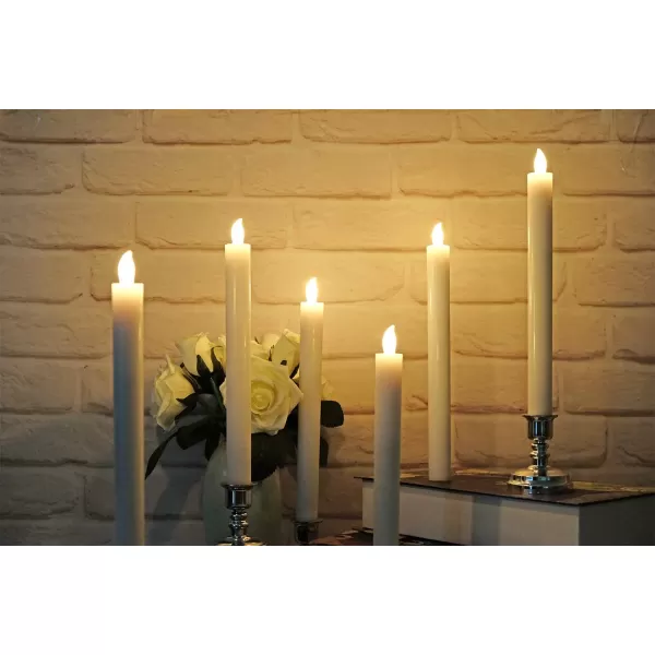 Eldnacele Flameless Window Candles with Remote Timer Flickering Battery Operated Ivory LED Taper Candles Pack of 6 Real Wax with Gold Holders for Church Dinning Wedding Party Decoration IvoryIvory