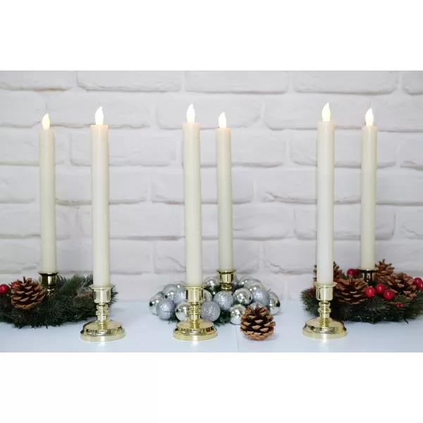 Eldnacele Flameless Window Candles with Remote Timer Flickering Battery Operated Ivory LED Taper Candles Pack of 6 Real Wax with Gold Holders for Church Dinning Wedding Party Decoration IvoryIvory