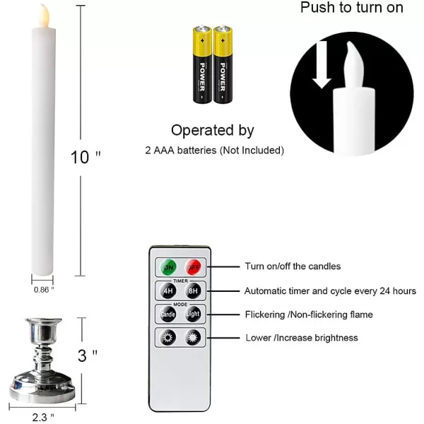 Eldnacele Flameless Window Candles with Remote Timer Flickering Battery Operated Ivory LED Taper Candles Pack of 6 Real Wax with Gold Holders for Church Dinning Wedding Party Decoration IvoryWhite