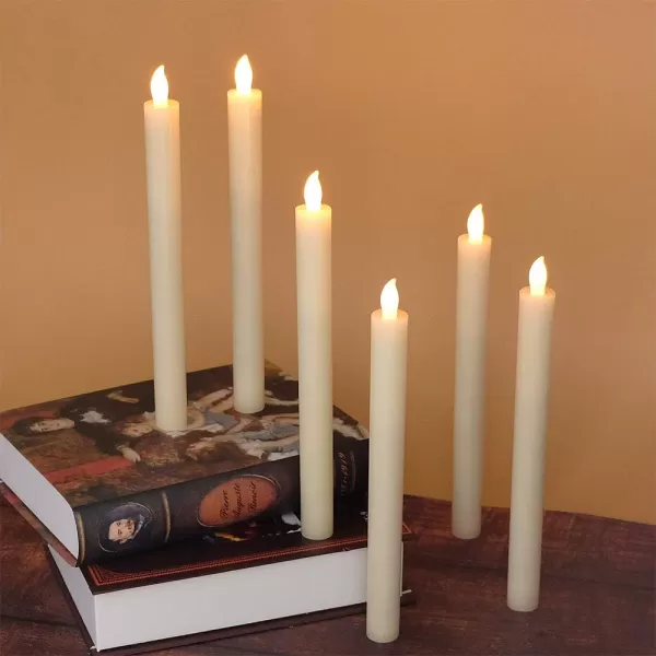 Eldnacele Flameless Window Taper Candles with Remote Timer Ivory LED Flickering Tapered Candles Battery Operated Set of 6 for Christmas Party Home Wedding DecorationIvory