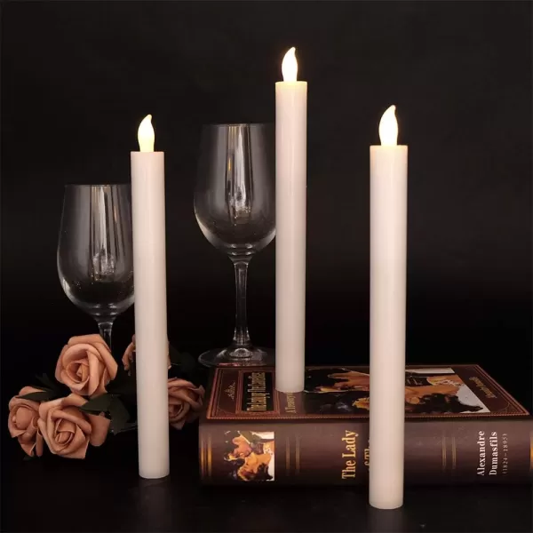 Eldnacele Flameless Window Taper Candles with Remote Timer Ivory LED Flickering Tapered Candles Battery Operated Set of 6 for Christmas Party Home Wedding DecorationWhite