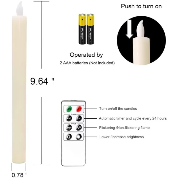 Eldnacele Flameless Window Taper Candles with Remote Timer Ivory LED Flickering Tapered Candles Battery Operated Set of 6 for Christmas Party Home Wedding DecorationIvory