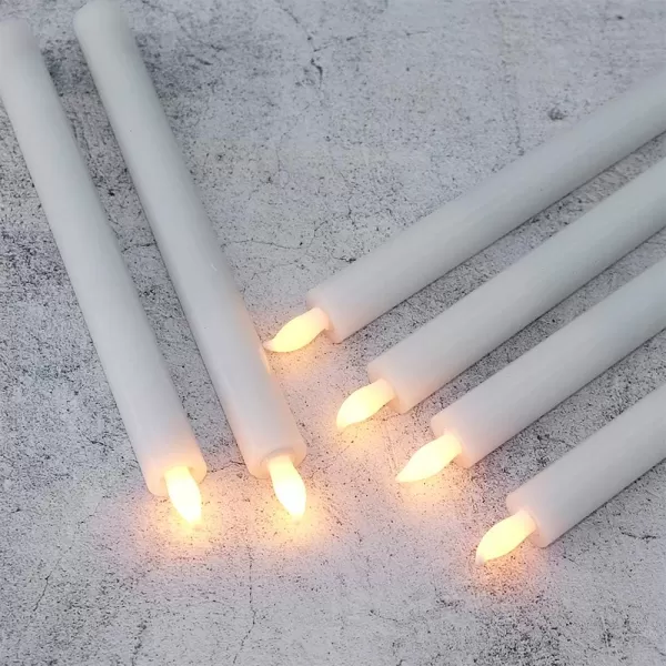 Eldnacele Flameless Window Taper Candles with Remote Timer Ivory LED Flickering Tapered Candles Battery Operated Set of 6 for Christmas Party Home Wedding DecorationWhite