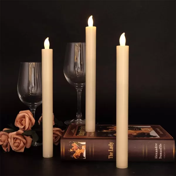 Eldnacele Flameless Window Taper Candles with Remote Timer Ivory LED Flickering Tapered Candles Battery Operated Set of 6 for Christmas Party Home Wedding DecorationIvory