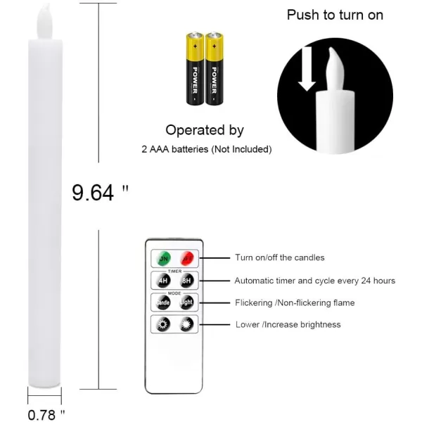 Eldnacele Flameless Window Taper Candles with Remote Timer Ivory LED Flickering Tapered Candles Battery Operated Set of 6 for Christmas Party Home Wedding DecorationWhite