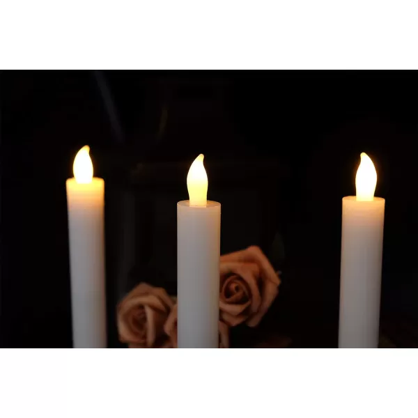 Eldnacele Flameless Window Taper Candles with Remote Timer Ivory LED Flickering Tapered Candles Battery Operated Set of 6 for Christmas Party Home Wedding DecorationWhite