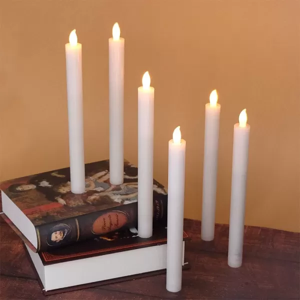 Eldnacele Flameless Window Taper Candles with Remote Timer Ivory LED Flickering Tapered Candles Battery Operated Set of 6 for Christmas Party Home Wedding DecorationWhite