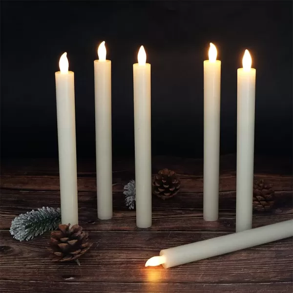 Eldnacele Flameless Window Taper Candles with Remote Timer Ivory LED Flickering Tapered Candles Battery Operated Set of 6 for Christmas Party Home Wedding DecorationIvory