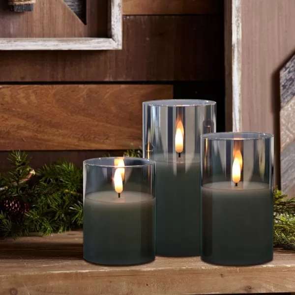 Eldnacele Glass Candles Flameless Flickering Candles with Remote Control ampamp Timer 3D Wick LED Battery Operated Pillar Candles Set of 3 Black Glass Candles Warm Light D3 x H4 5 6Gray