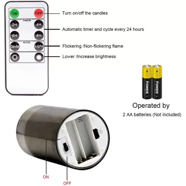 Eldnacele Glass Candles Flameless Flickering Candles with Remote Control ampamp Timer 3D Wick LED Battery Operated Pillar Candles Set of 3 Black Glass Candles Warm Light D3 x H4 5 6Gray