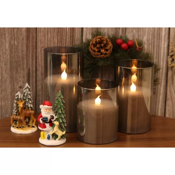 Eldnacele Glass Candles Flameless Flickering Candles with Remote Control ampamp Timer 3D Wick LED Battery Operated Pillar Candles Set of 3 Black Glass Candles Warm Light D3 x H4 5 6new grey
