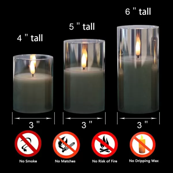 Eldnacele Glass Candles Flameless Flickering Candles with Remote Control ampamp Timer 3D Wick LED Battery Operated Pillar Candles Set of 3 Black Glass Candles Warm Light D3 x H4 5 6Gray