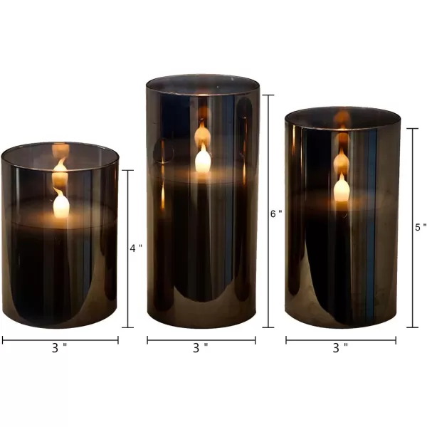 Eldnacele Glass Candles Flameless Flickering Candles with Remote Control ampamp Timer 3D Wick LED Battery Operated Pillar Candles Set of 3 Black Glass Candles Warm Light D3 x H4 5 6new grey