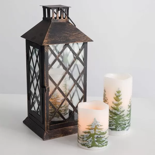 Eldnacele Green Tree Christmas Deco Flameless Flickering Candles with Automatical Daily Timers Battery Operated LED Candles Real Wax Decals Pack 3 Tiered Pillars 3 x 4 5 6 InchesGreen Tree